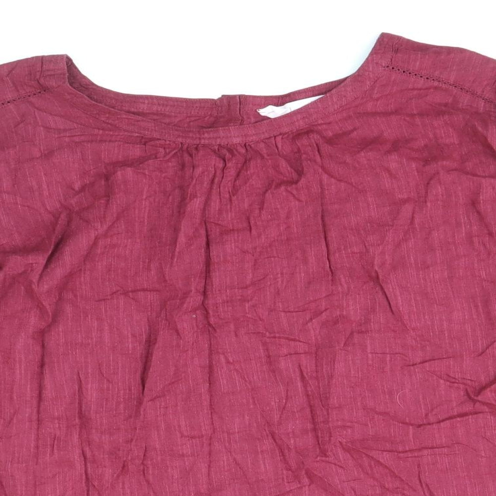 Fat Face Womens Red Cotton Basic Blouse Size 18 Round Neck