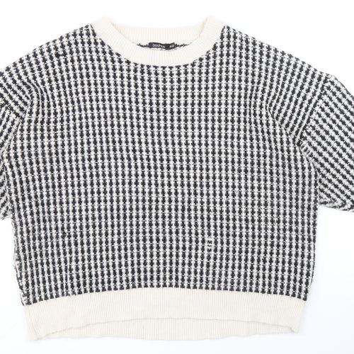 Boohoo Womens Black Round Neck Check Acrylic Pullover Jumper Size 20