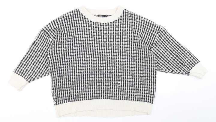 Boohoo Womens Black Round Neck Check Acrylic Pullover Jumper Size 20