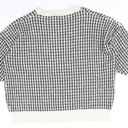 Boohoo Womens Black Round Neck Check Acrylic Pullover Jumper Size 20