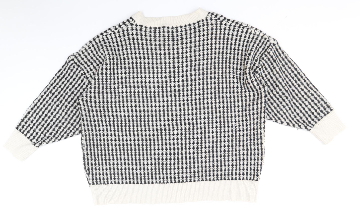 Boohoo Womens Black Round Neck Check Acrylic Pullover Jumper Size 20