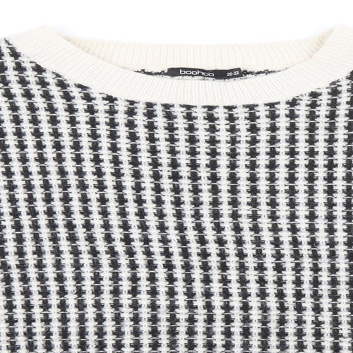 Boohoo Womens Black Round Neck Check Acrylic Pullover Jumper Size 20