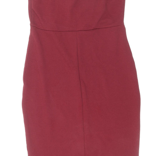 Boohoo Womens Red Polyester Sheath Size 10 V-Neck Pullover