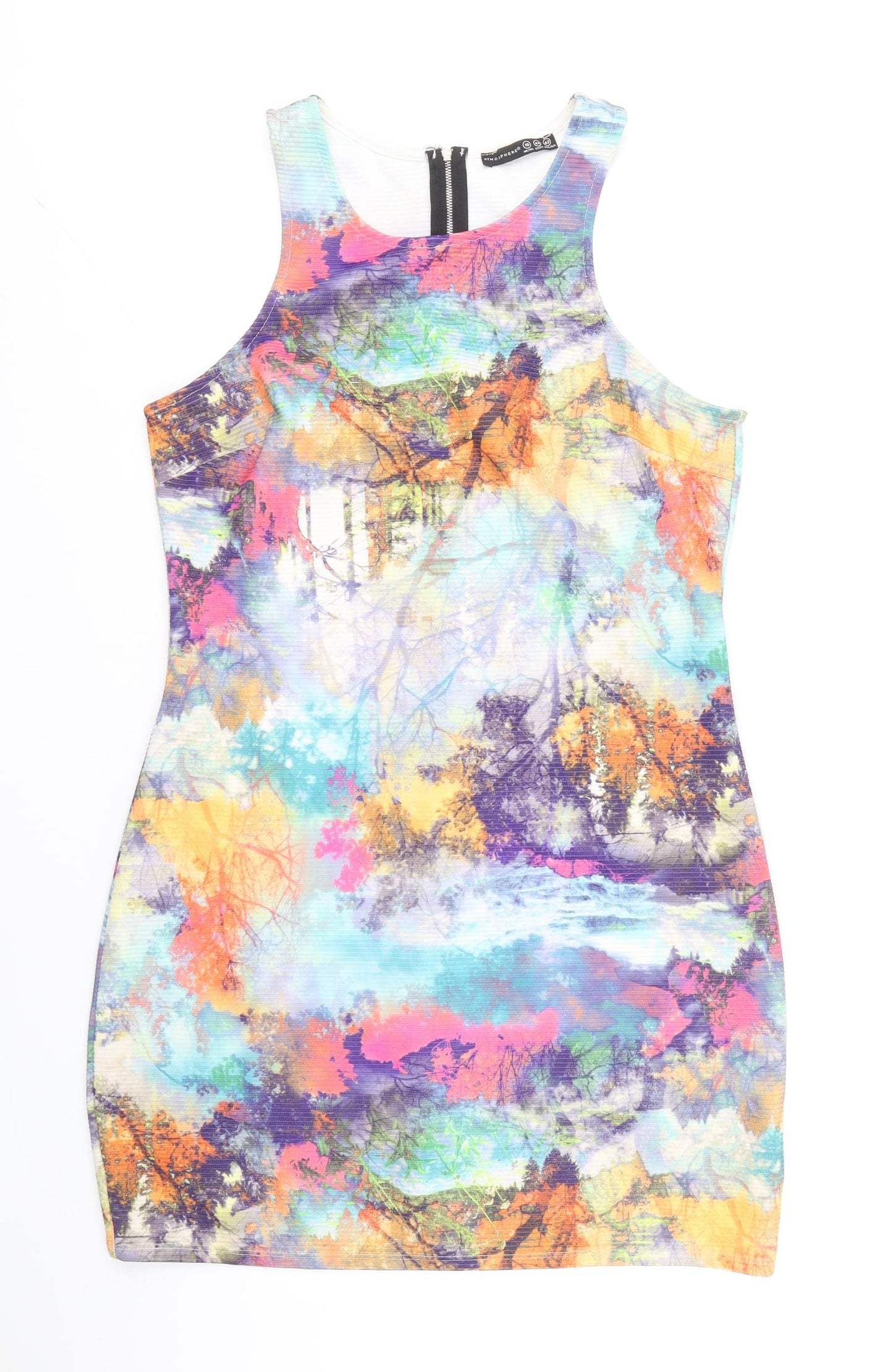 Atmosphere Womens Multicoloured Geometric Polyester Tank Dress Size 16 Round Neck Zip