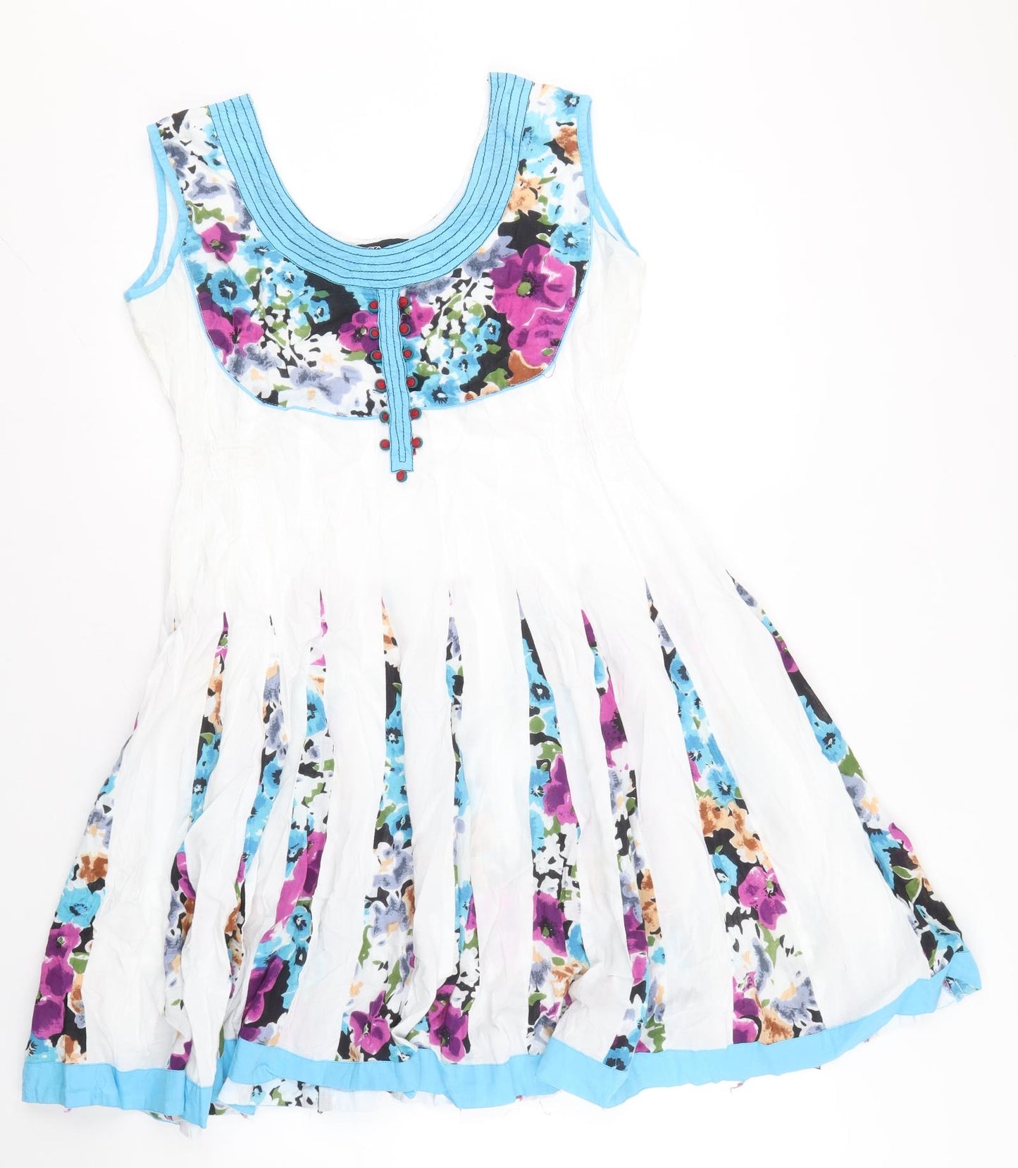 Passion Womens White Floral Polyester Skater Dress Size L Scoop Neck Pullover