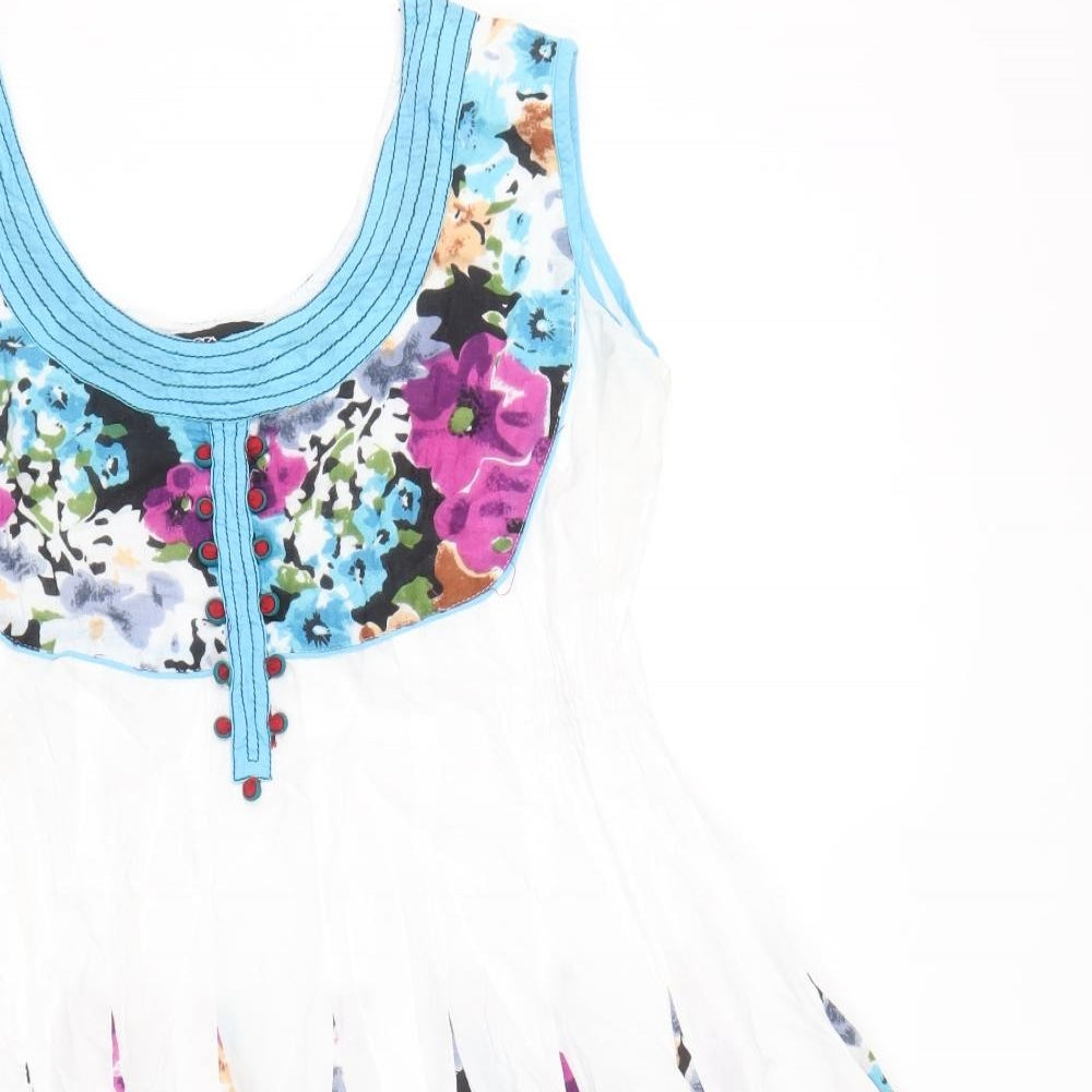 Passion Womens White Floral Polyester Skater Dress Size L Scoop Neck Pullover