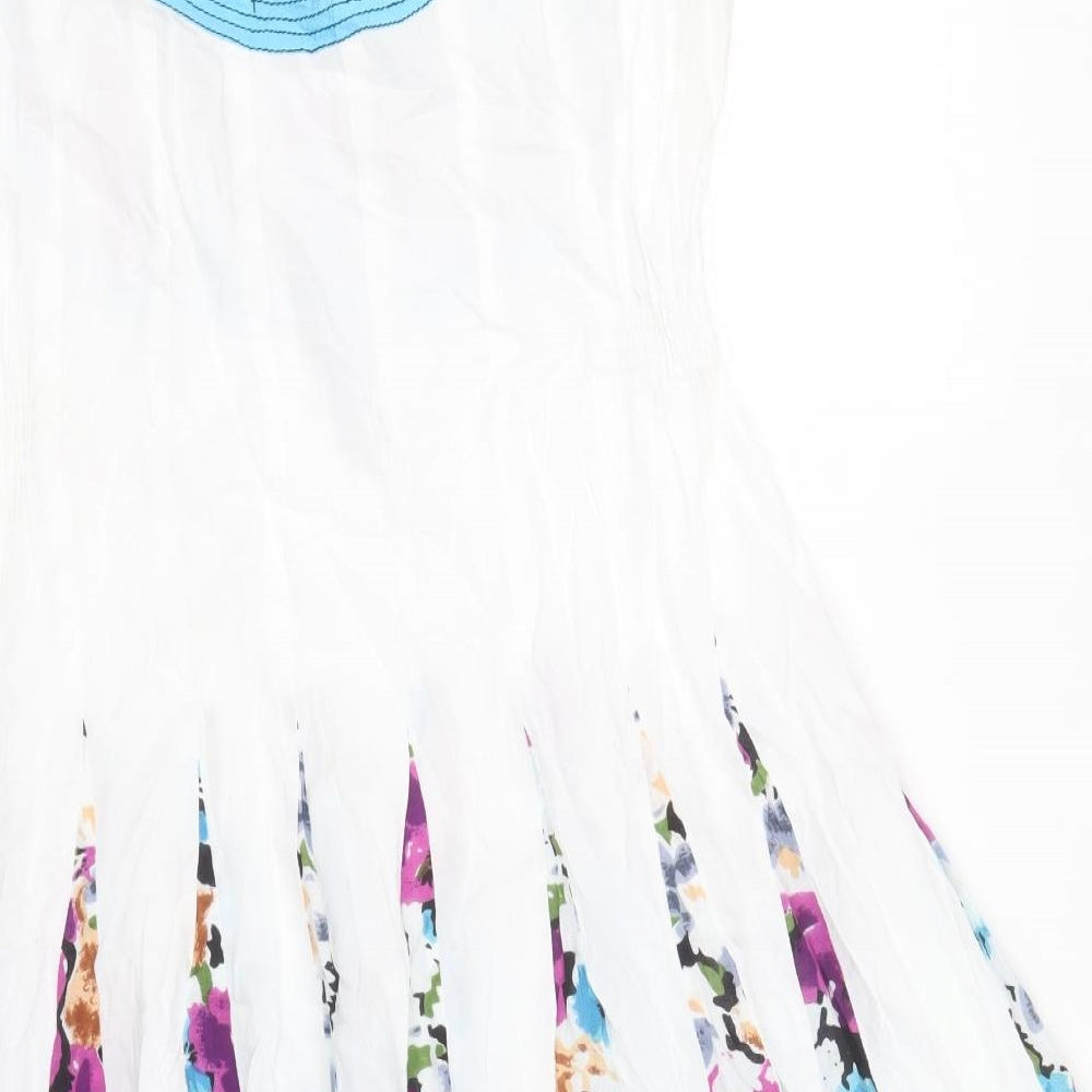 Passion Womens White Floral Polyester Skater Dress Size L Scoop Neck Pullover