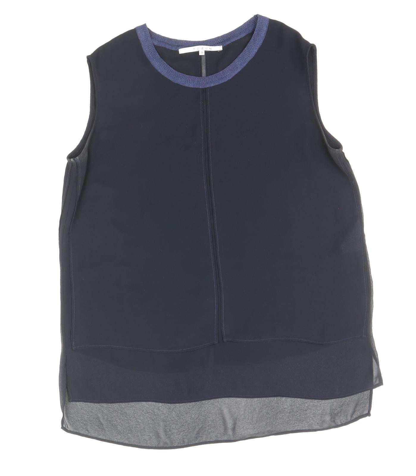 Tuzun Womens Blue Polyester Basic Blouse Size 10 Round Neck