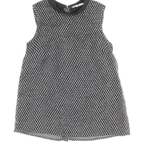 TU Womens Black Geometric Polyester Basic Blouse Size 10 Round Neck