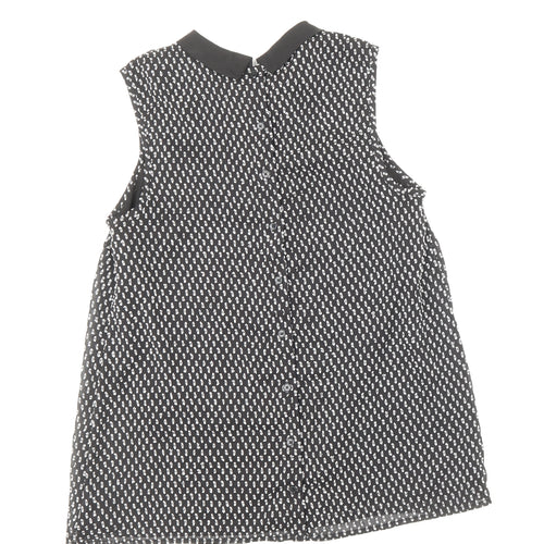 TU Womens Black Geometric Polyester Basic Blouse Size 10 Round Neck