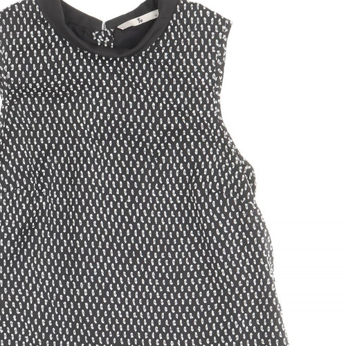 TU Womens Black Geometric Polyester Basic Blouse Size 10 Round Neck