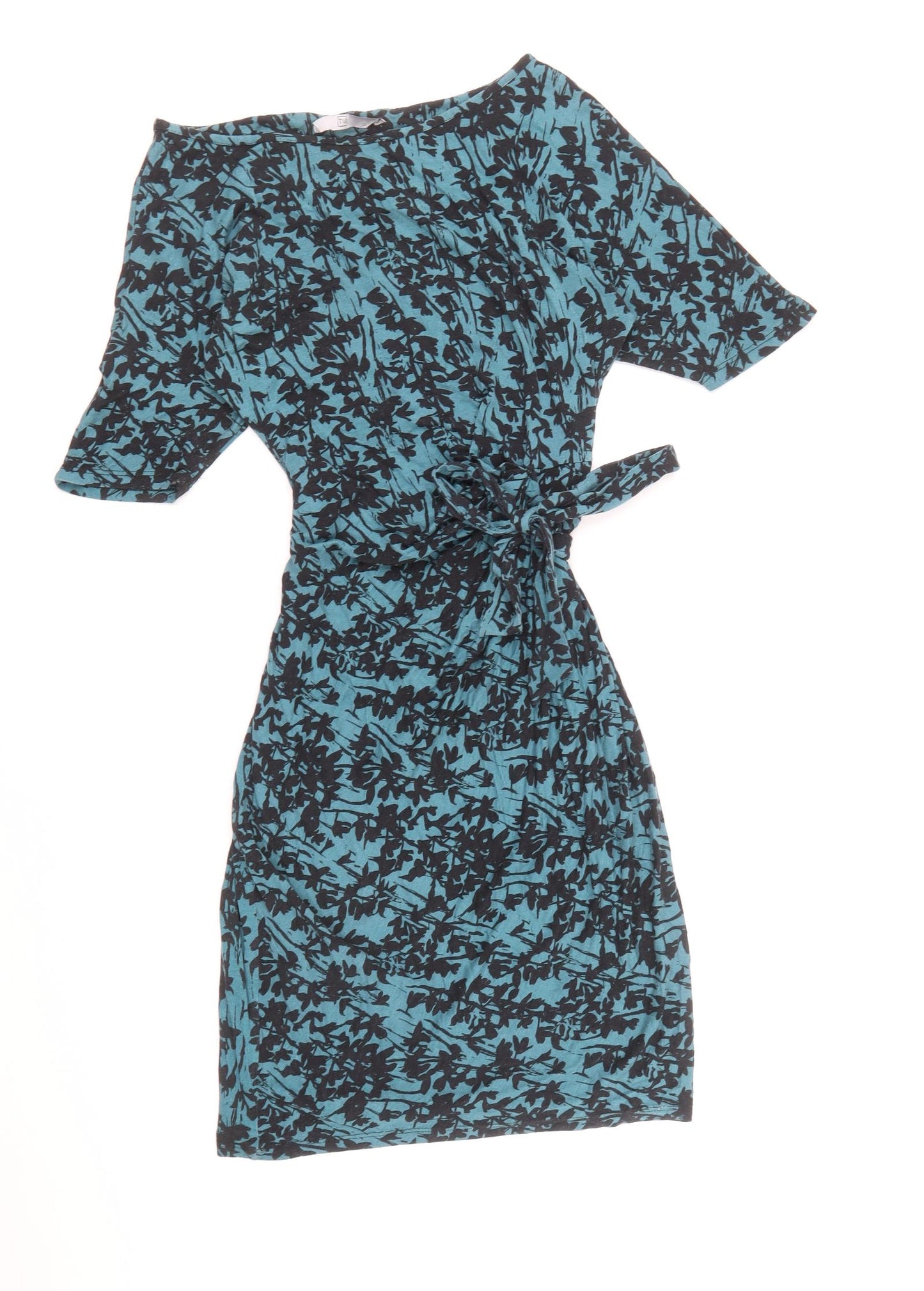 TU Womens Blue Floral Viscose Pencil Dress Size 10 Boat Neck Pullover