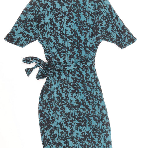 TU Womens Blue Floral Viscose Pencil Dress Size 10 Boat Neck Pullover