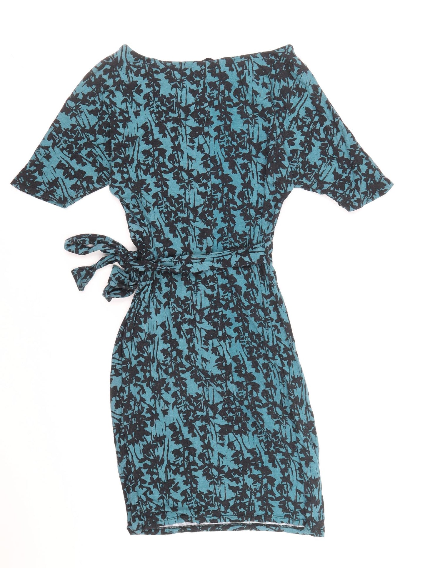 TU Womens Blue Floral Viscose Pencil Dress Size 10 Boat Neck Pullover