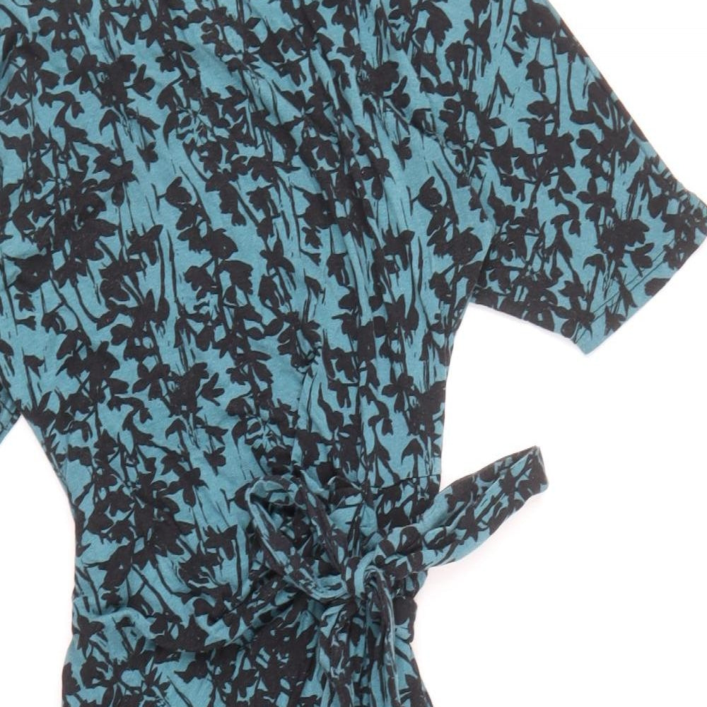 TU Womens Blue Floral Viscose Pencil Dress Size 10 Boat Neck Pullover