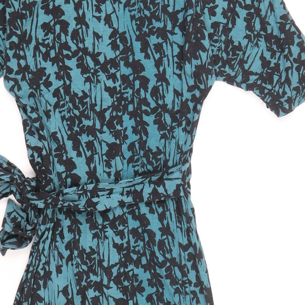 TU Womens Blue Floral Viscose Pencil Dress Size 10 Boat Neck Pullover