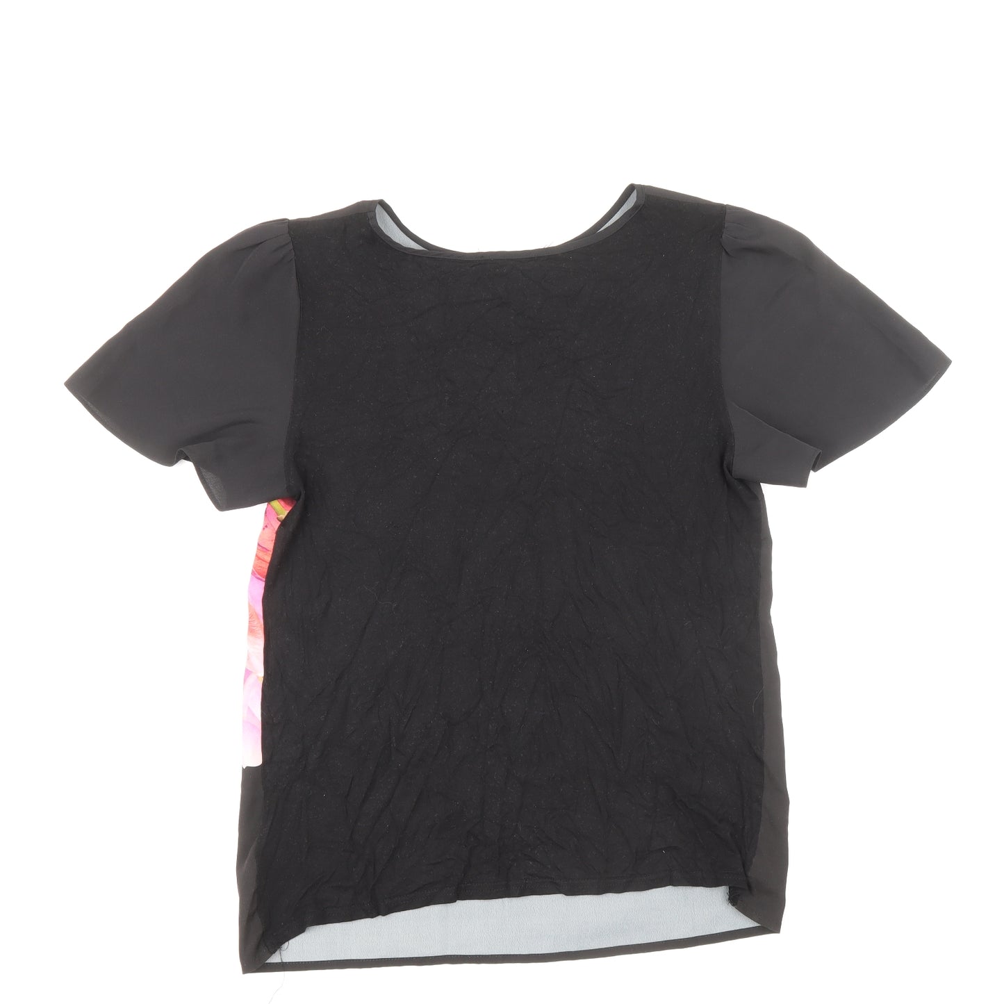 Oasis Womens Black Polyester Basic T-Shirt Size S Round Neck - Flower