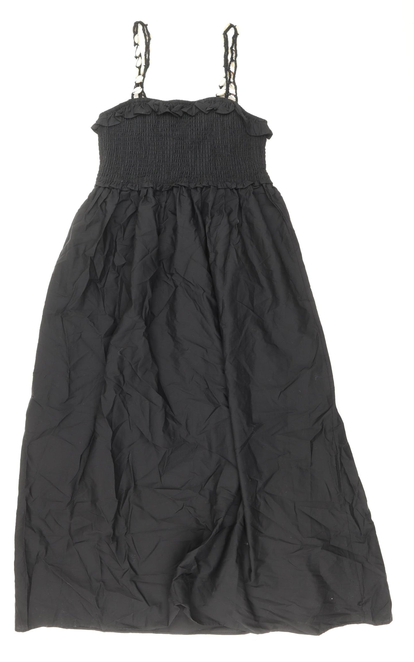 Zara Womens Black 100% Cotton A-Line Size M Square Neck Pullover - Shirred Top Shells Detail