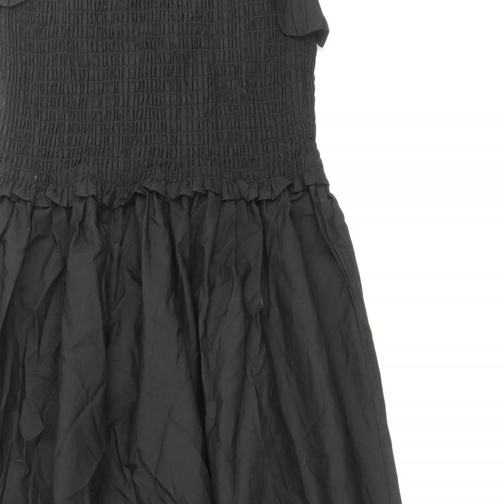 Zara Womens Black 100% Cotton A-Line Size M Square Neck Pullover - Shirred Top Shells Detail