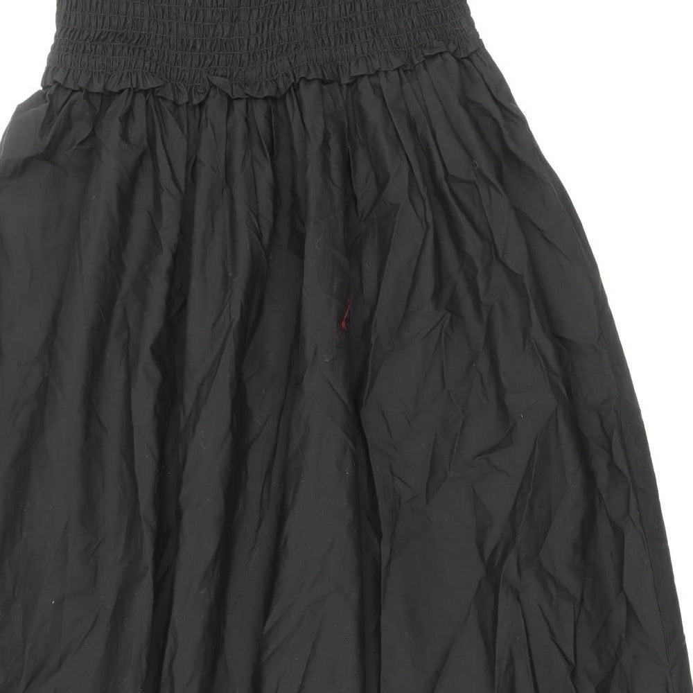 Zara Womens Black 100% Cotton A-Line Size M Square Neck Pullover - Shirred Top Shells Detail