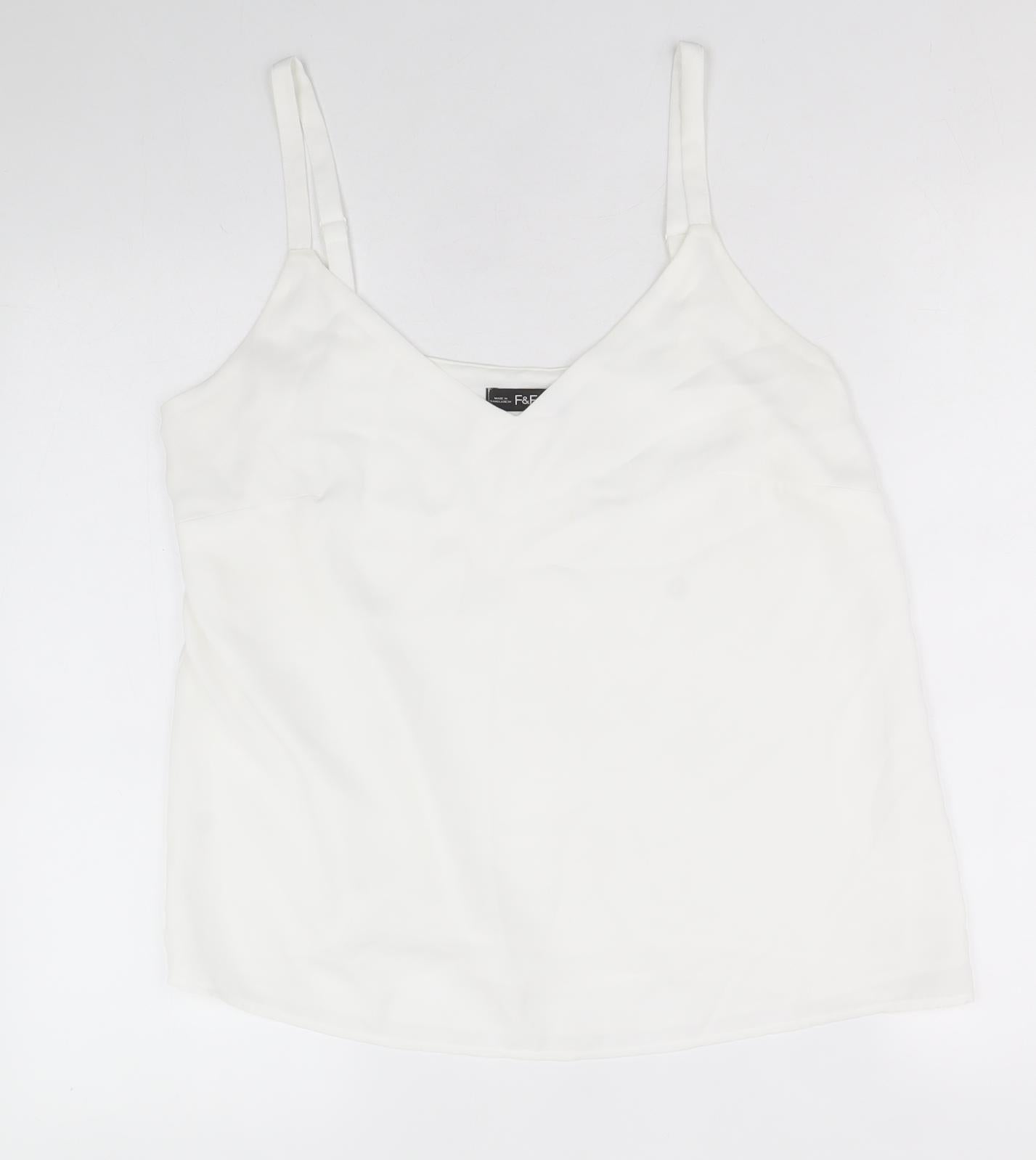 F&F Womens White Polyester Camisole Tank Size 14 V-Neck