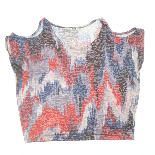New Look Womens Multicoloured Geometric Polyester Basic T-Shirt Size 10 Round Neck
