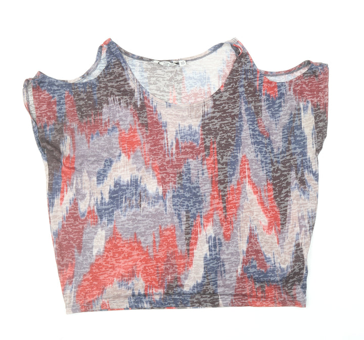 New Look Womens Multicoloured Geometric Polyester Basic T-Shirt Size 10 Round Neck