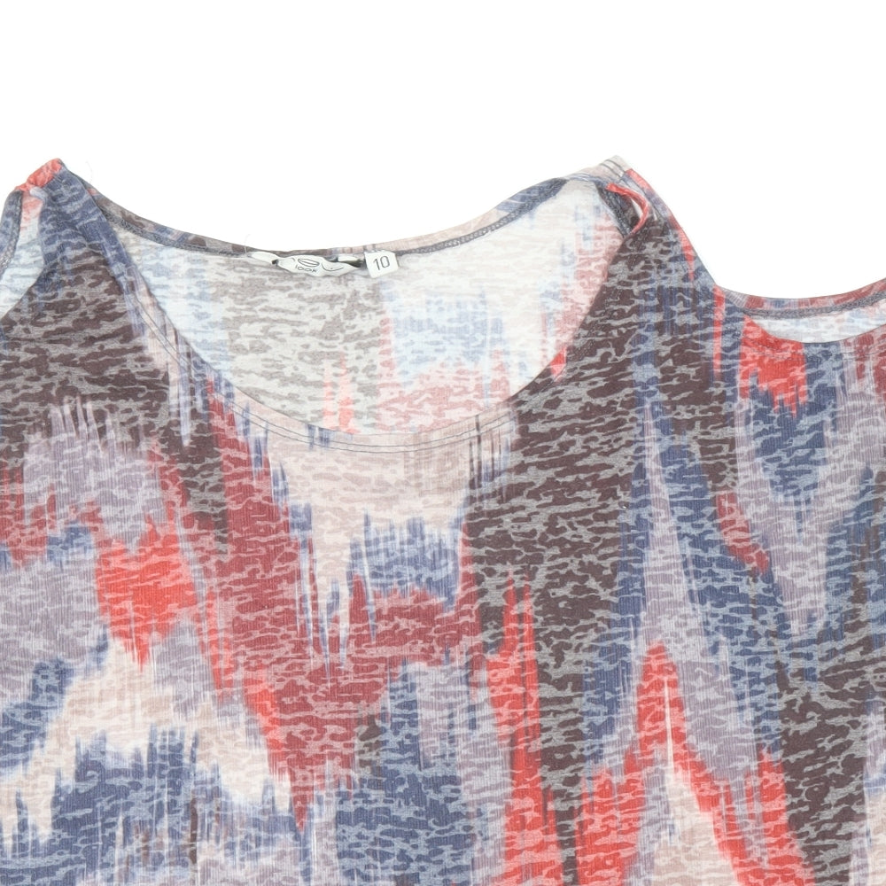 New Look Womens Multicoloured Geometric Polyester Basic T-Shirt Size 10 Round Neck