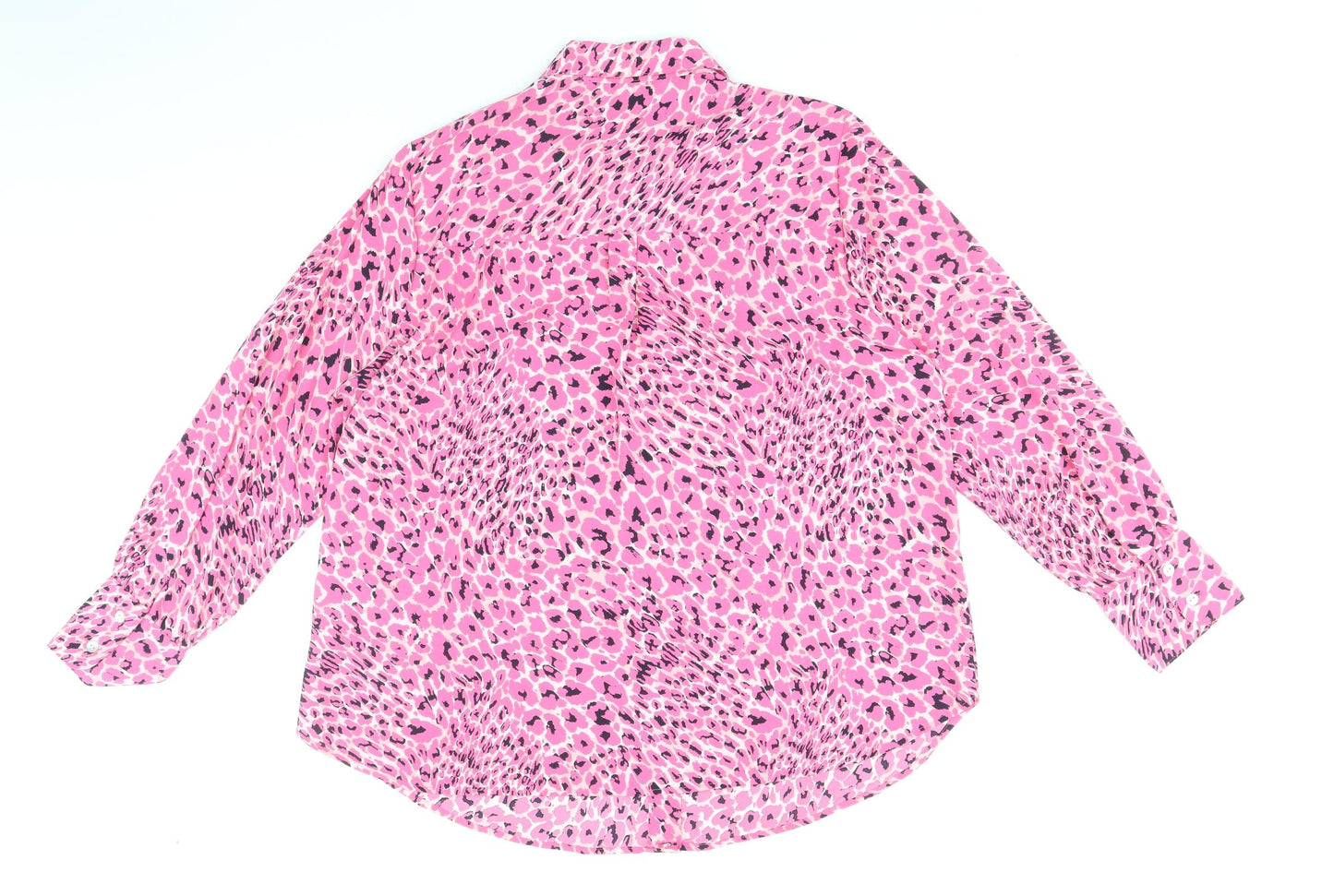 Marks and Spencer Womens Pink Geometric Polyester Basic Button-Up Size 16 V-Neck