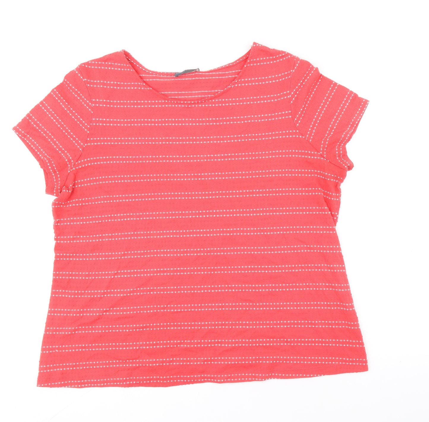 Papaya Womens Red Striped Polyester Basic T-Shirt Size 18 Round Neck