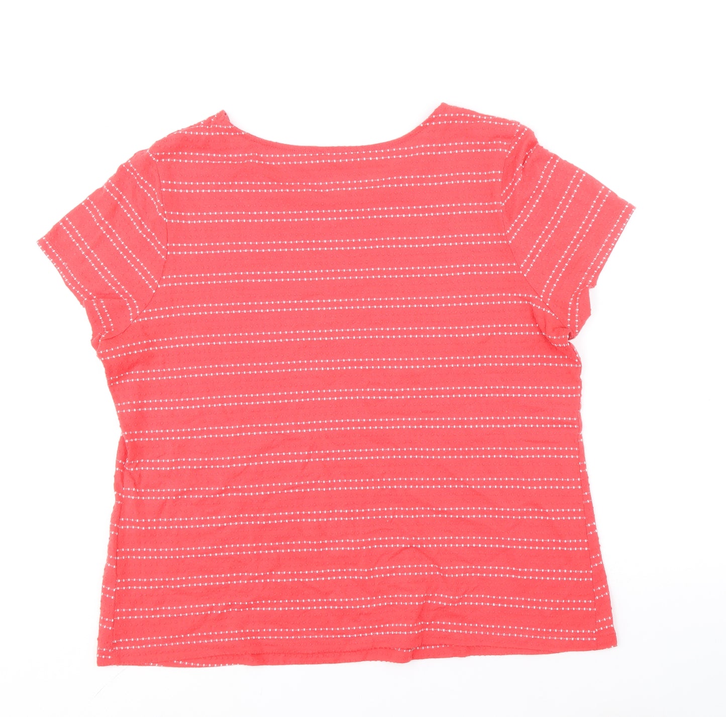 Papaya Womens Red Striped Polyester Basic T-Shirt Size 18 Round Neck