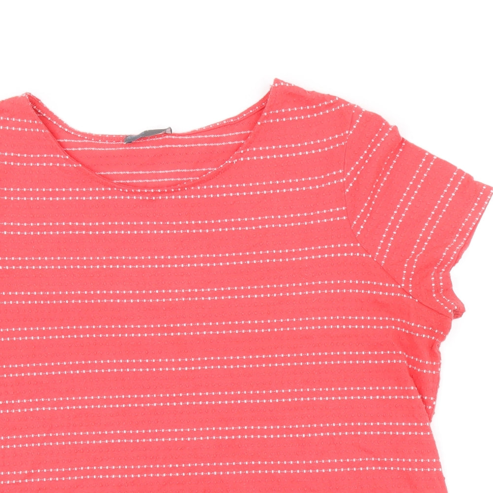 Papaya Womens Red Striped Polyester Basic T-Shirt Size 18 Round Neck