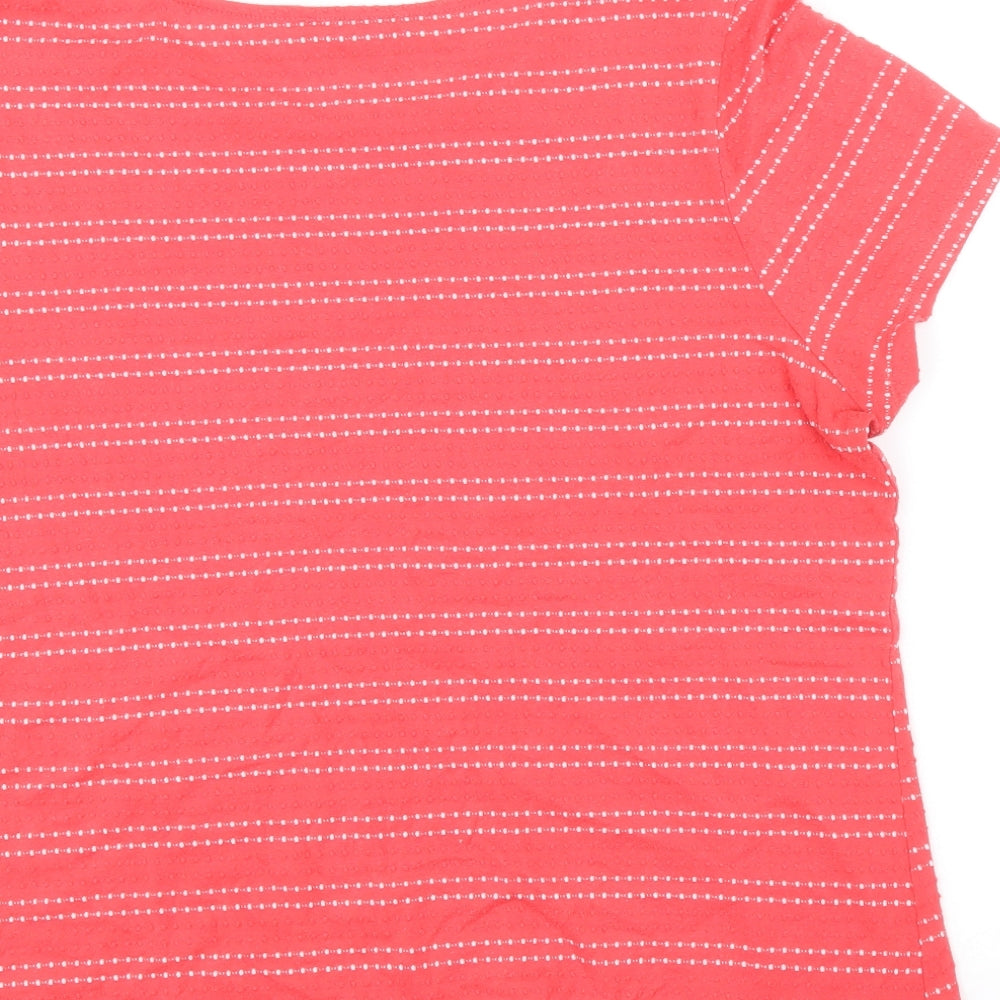 Papaya Womens Red Striped Polyester Basic T-Shirt Size 18 Round Neck