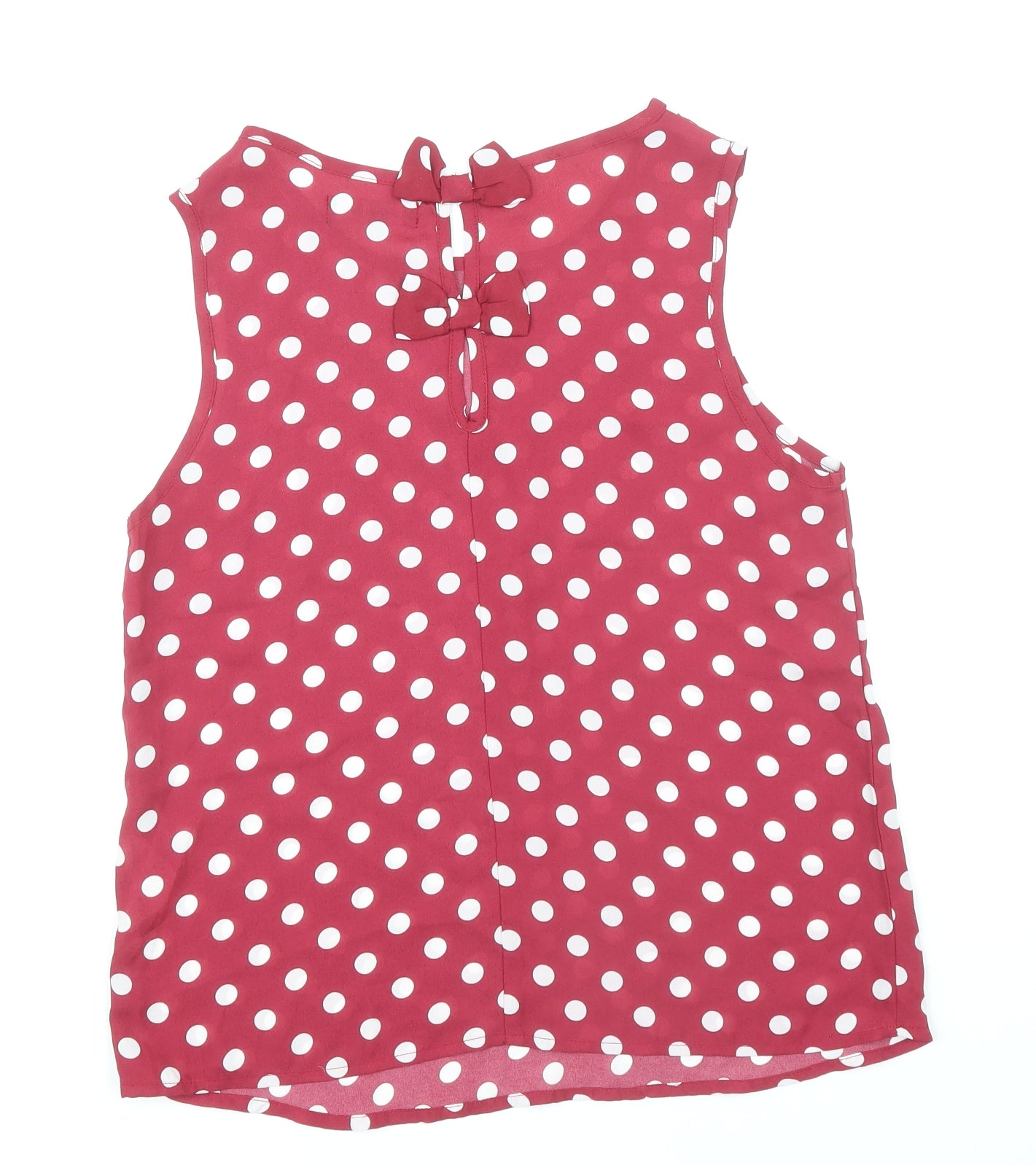 New Look Womens Pink Polka Dot Polyester Basic Tank Size 8 Scoop Neck - Bow Back Detail