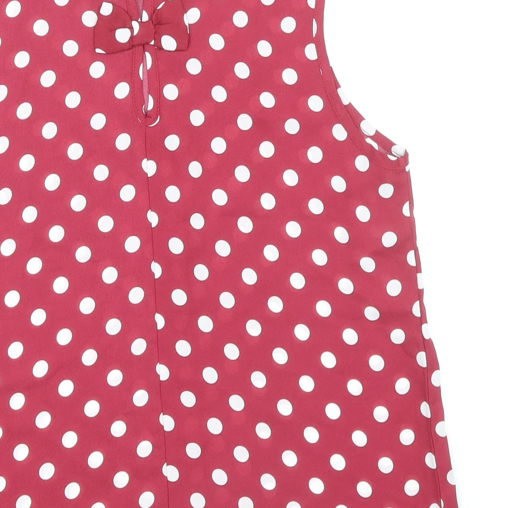 New Look Womens Pink Polka Dot Polyester Basic Tank Size 8 Scoop Neck - Bow Back Detail