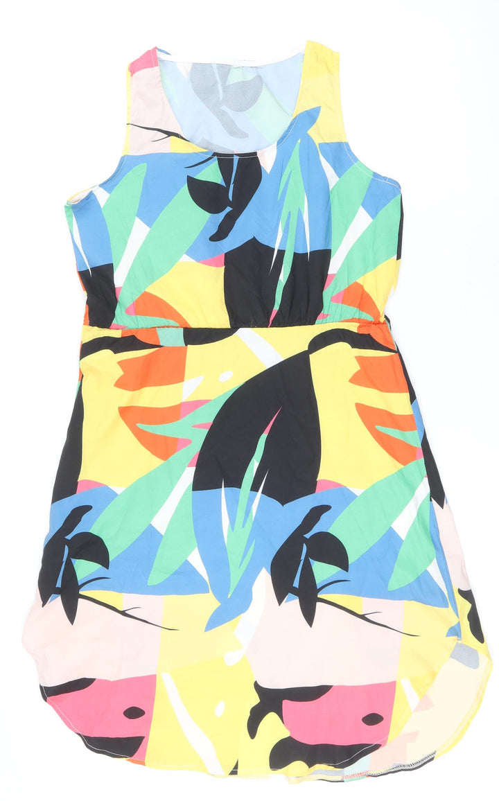 Preworn Womens Multicoloured Geometric Polyester Shift Size S Scoop Neck Pullover