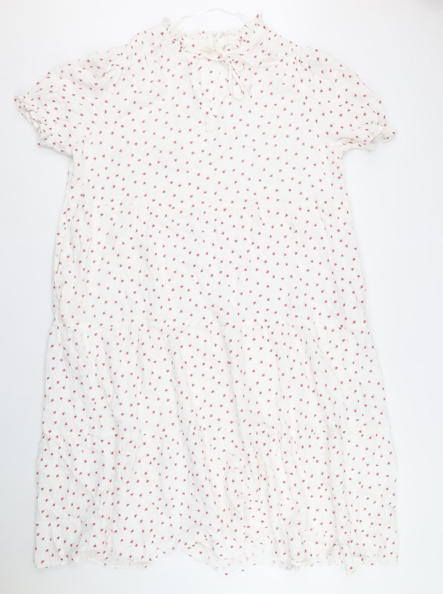 Per Una Womens White Floral Cotton A-Line Size 18 V-Neck Tie
