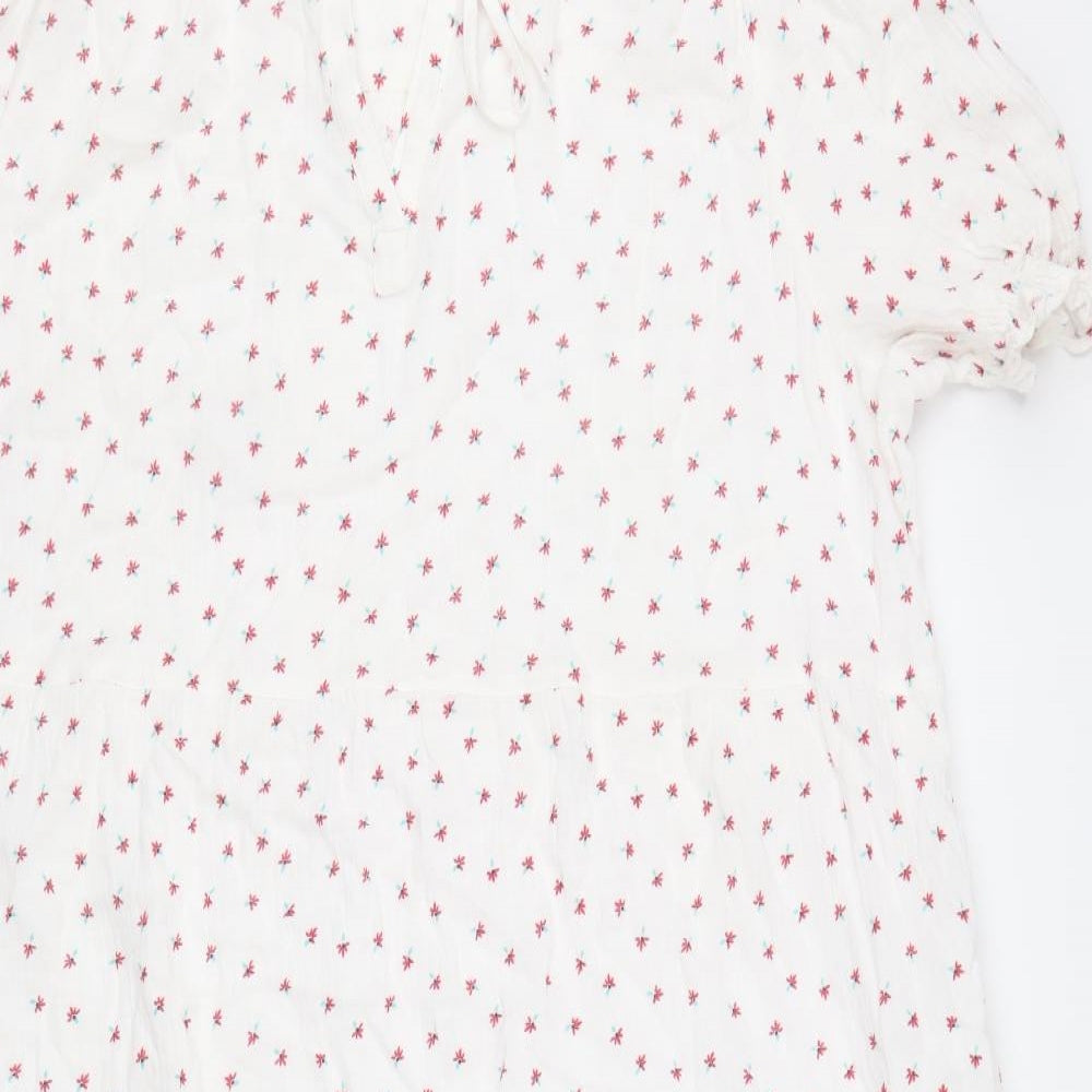 Per Una Womens White Floral Cotton A-Line Size 18 V-Neck Tie