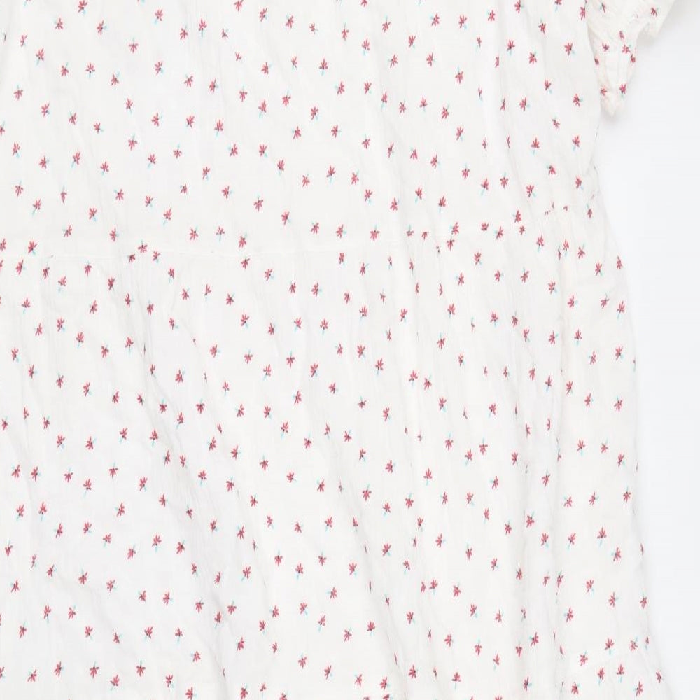 Per Una Womens White Floral Cotton A-Line Size 18 V-Neck Tie