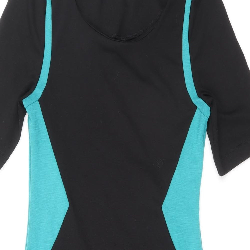 Peacocks Womens Black Colourblock Viscose Bodycon Size 10 Scoop Neck Pullover