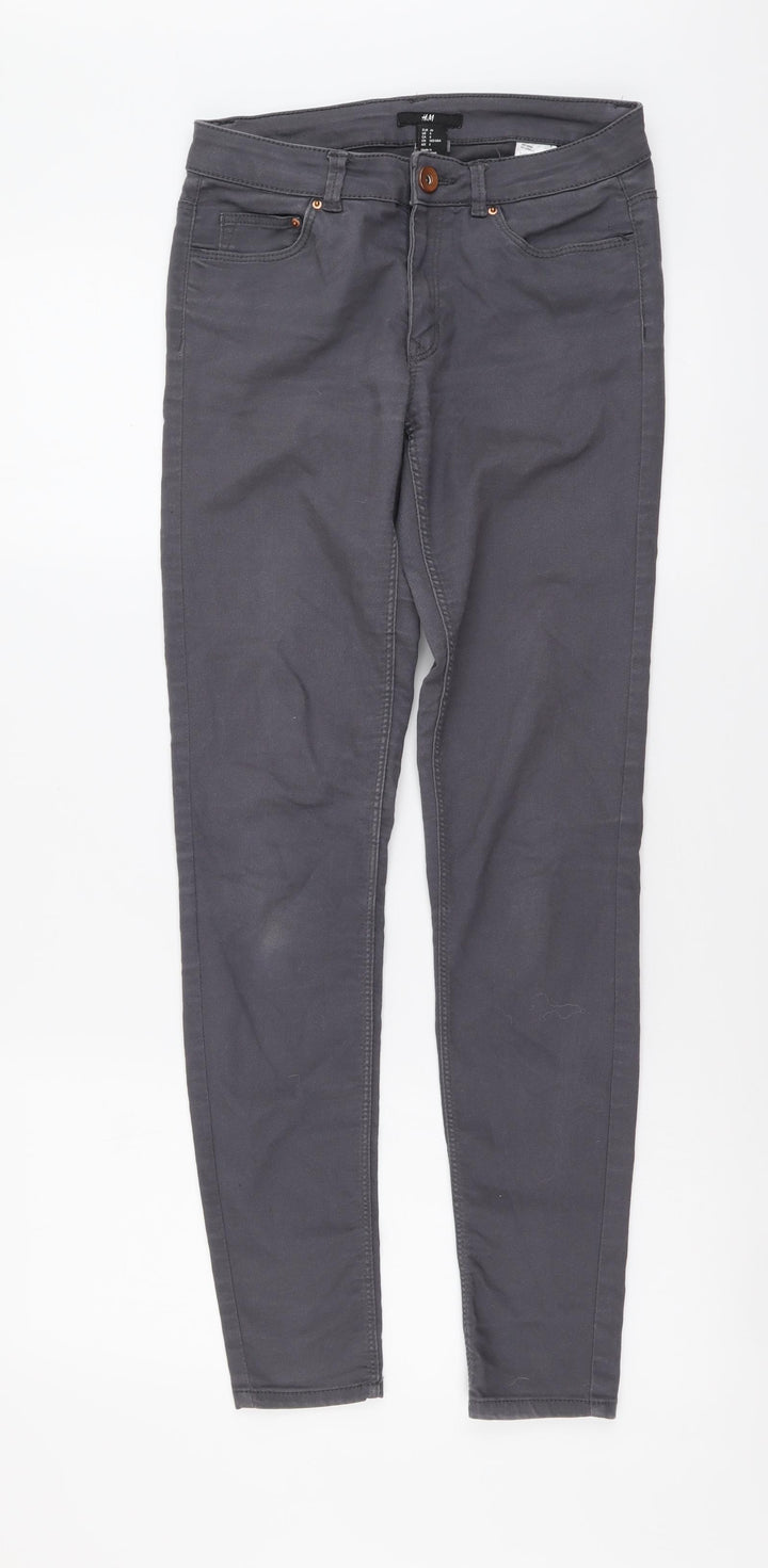 H&M Womens Grey Cotton Skinny Jeans Size S L30 in Regular Button