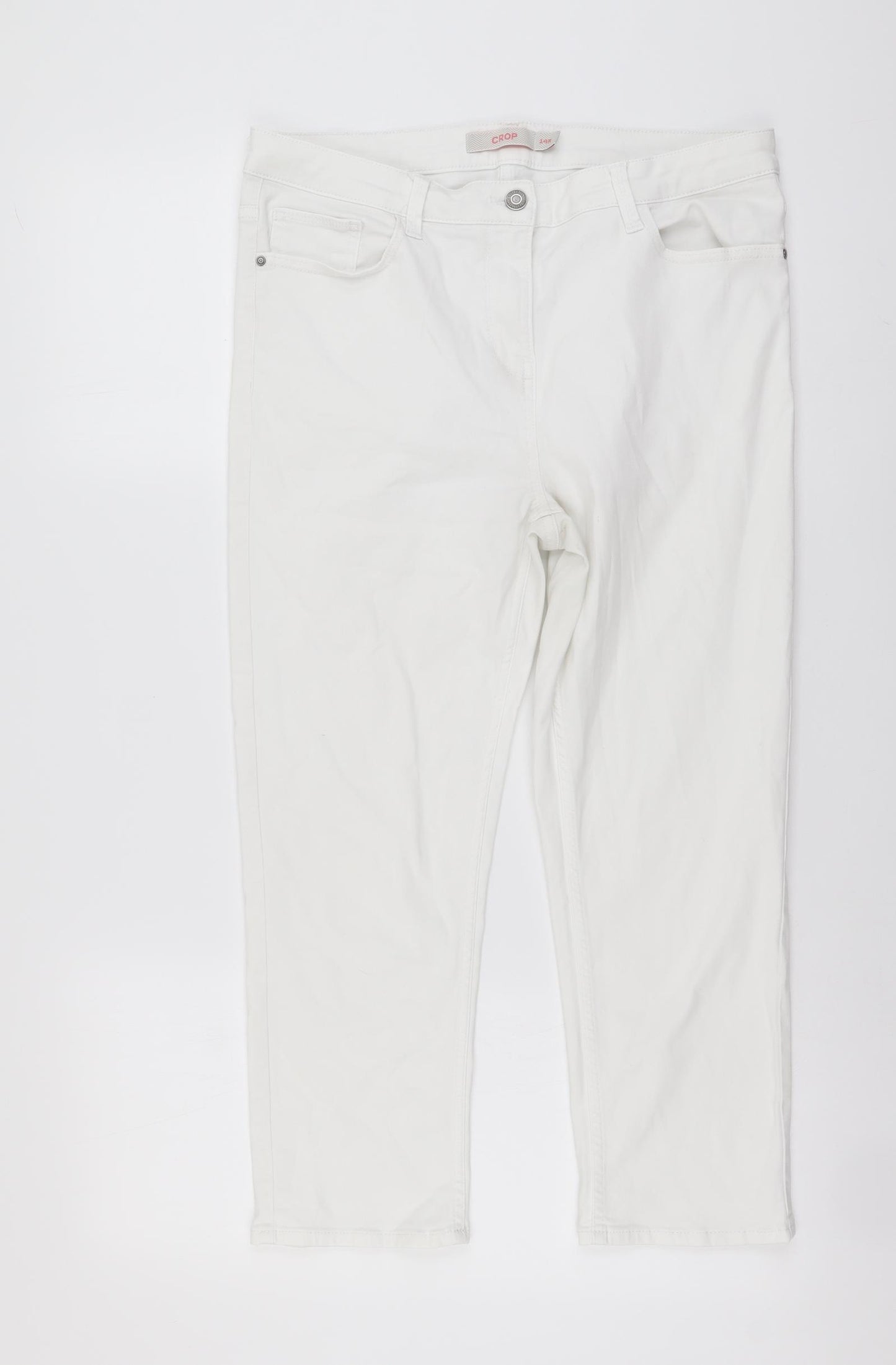 Debenhams Womens White Cotton Straight Jeans Size 14 L24 in Regular Button