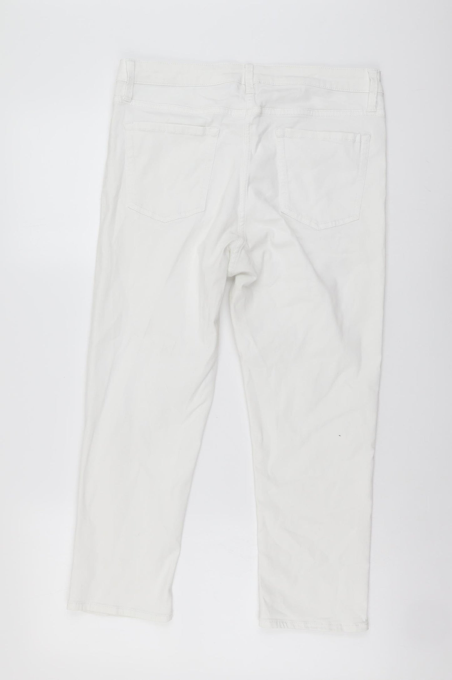 Debenhams Womens White Cotton Straight Jeans Size 14 L24 in Regular Button