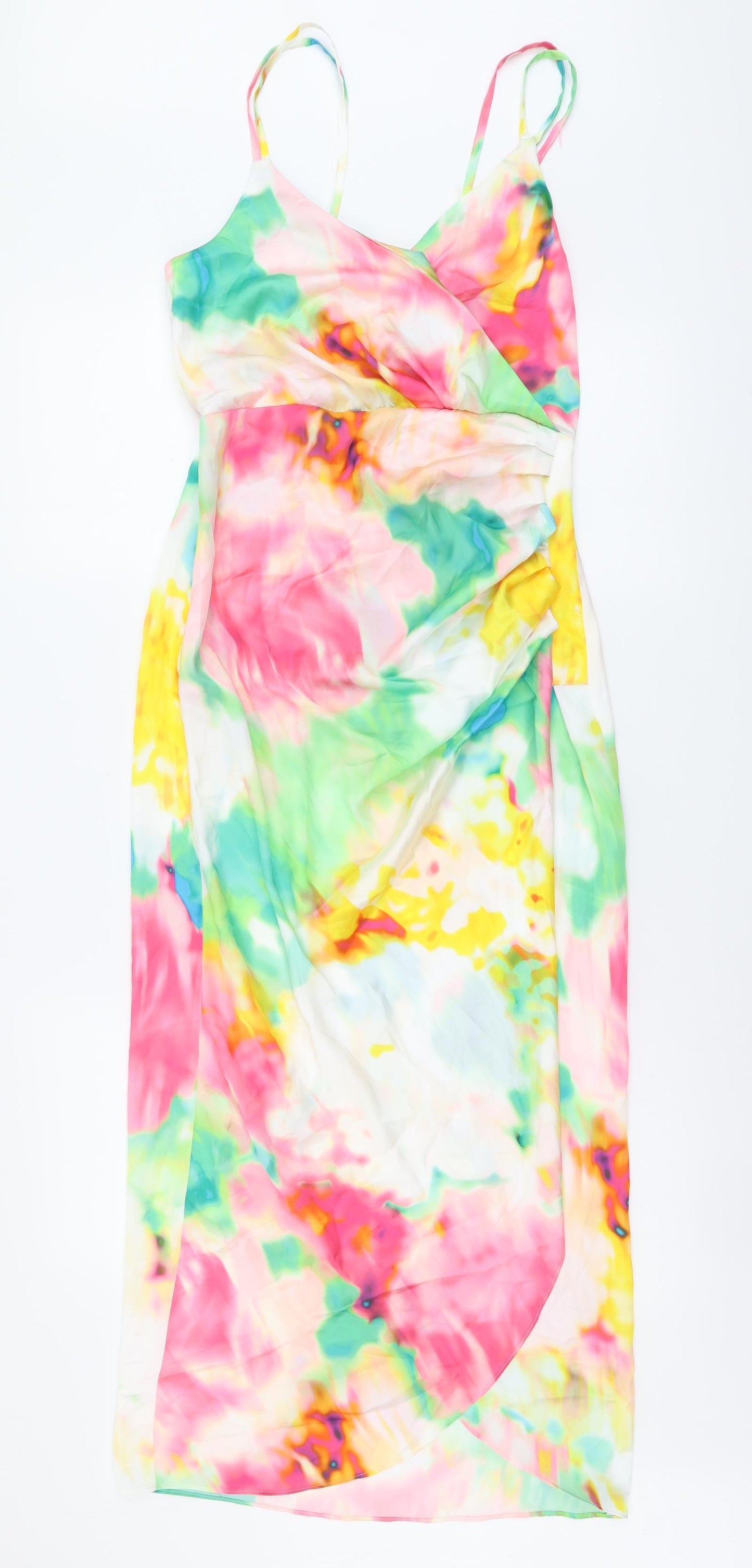 Zara Womens Multicoloured Geometric Polyester Slip Dress Size S V-Neck Zip