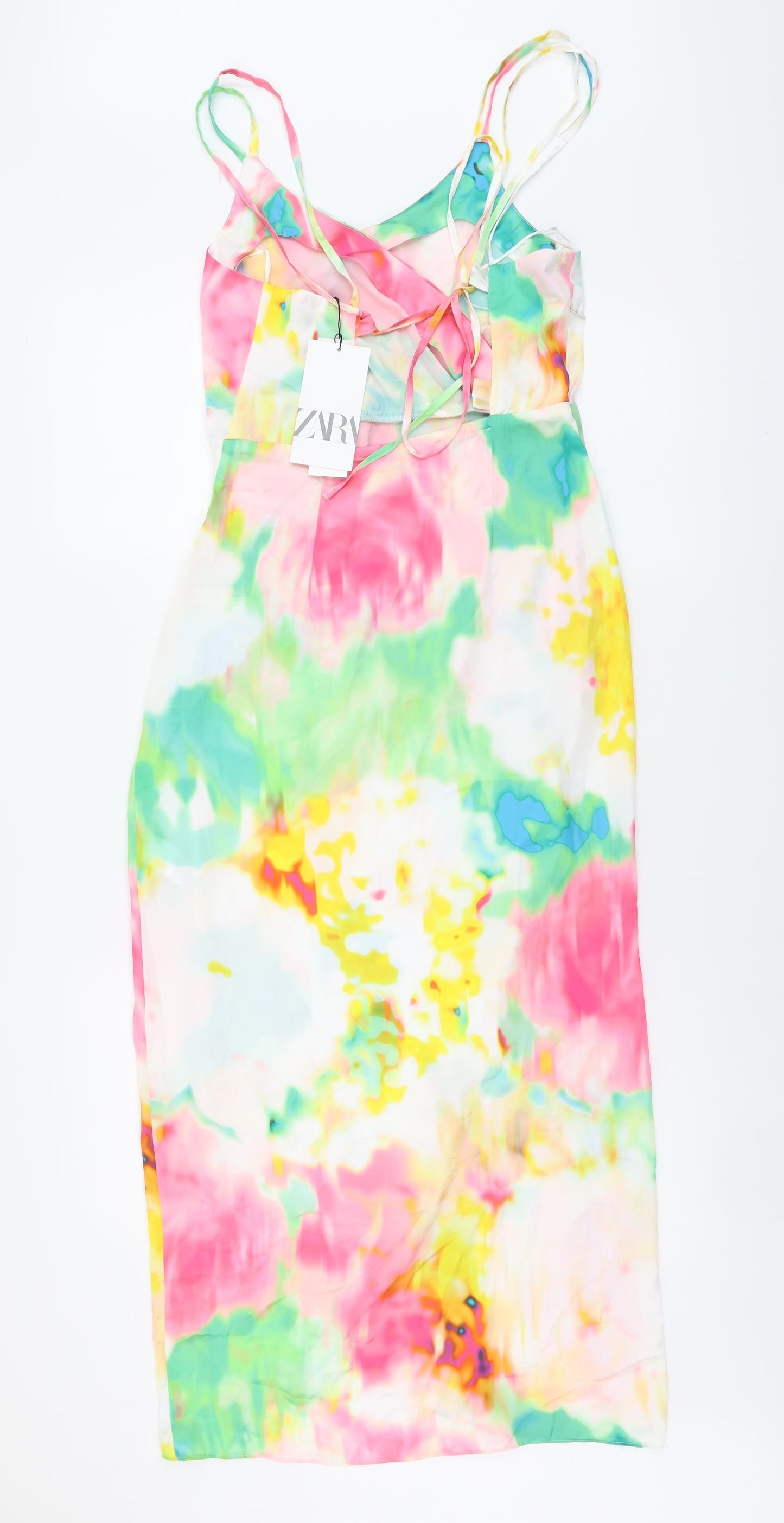 Zara Womens Multicoloured Geometric Polyester Slip Dress Size S V-Neck Zip