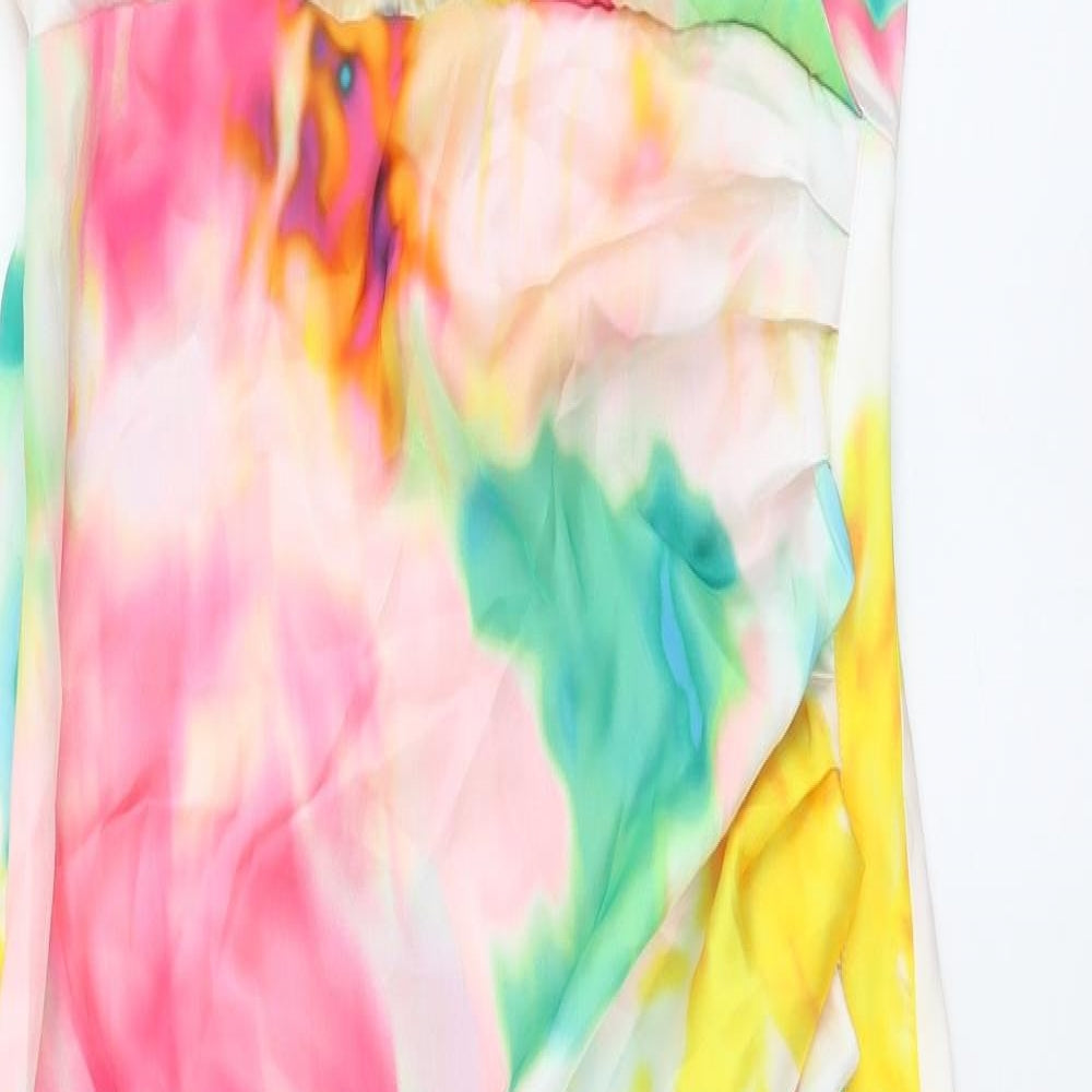 Zara Womens Multicoloured Geometric Polyester Slip Dress Size S V-Neck Zip