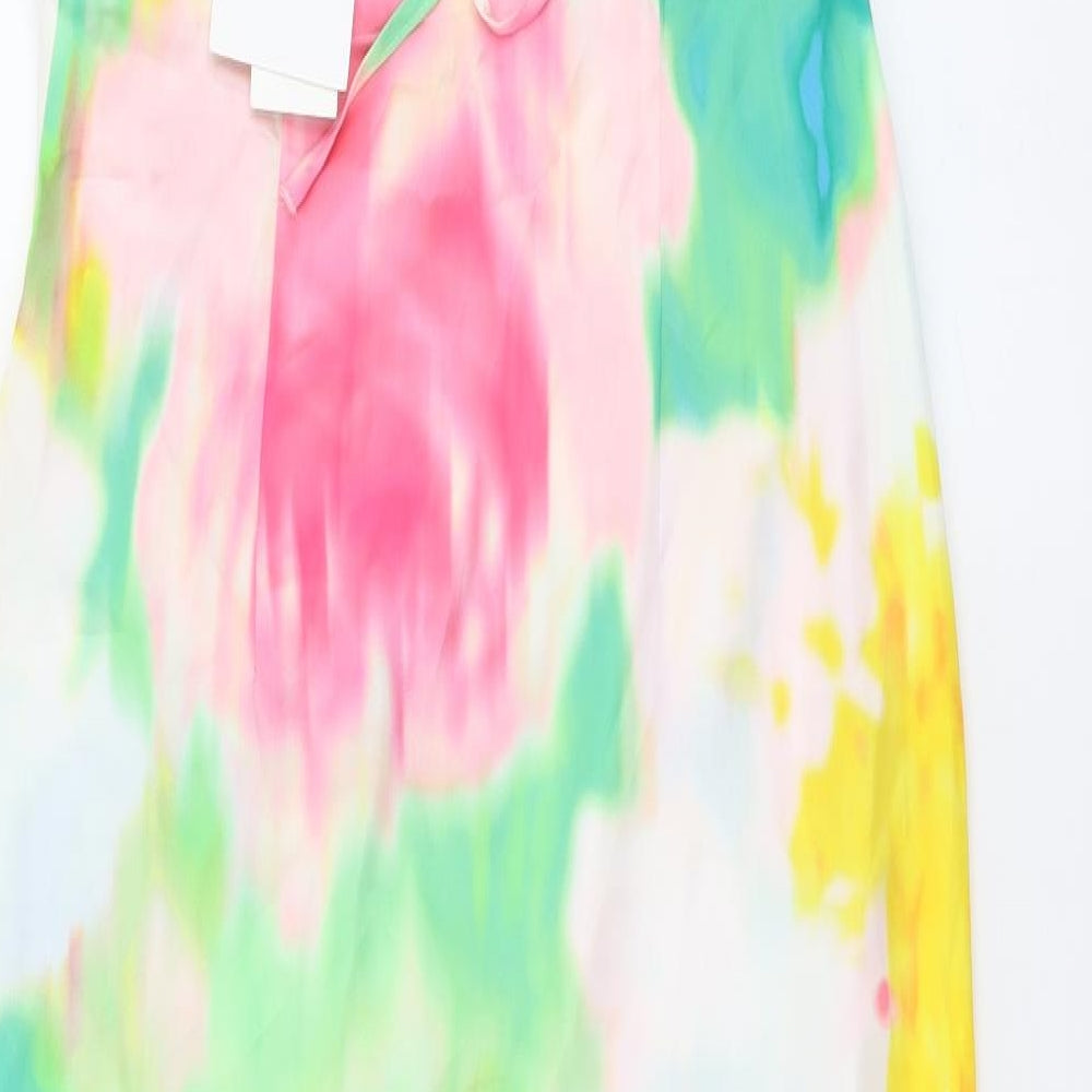 Zara Womens Multicoloured Geometric Polyester Slip Dress Size S V-Neck Zip