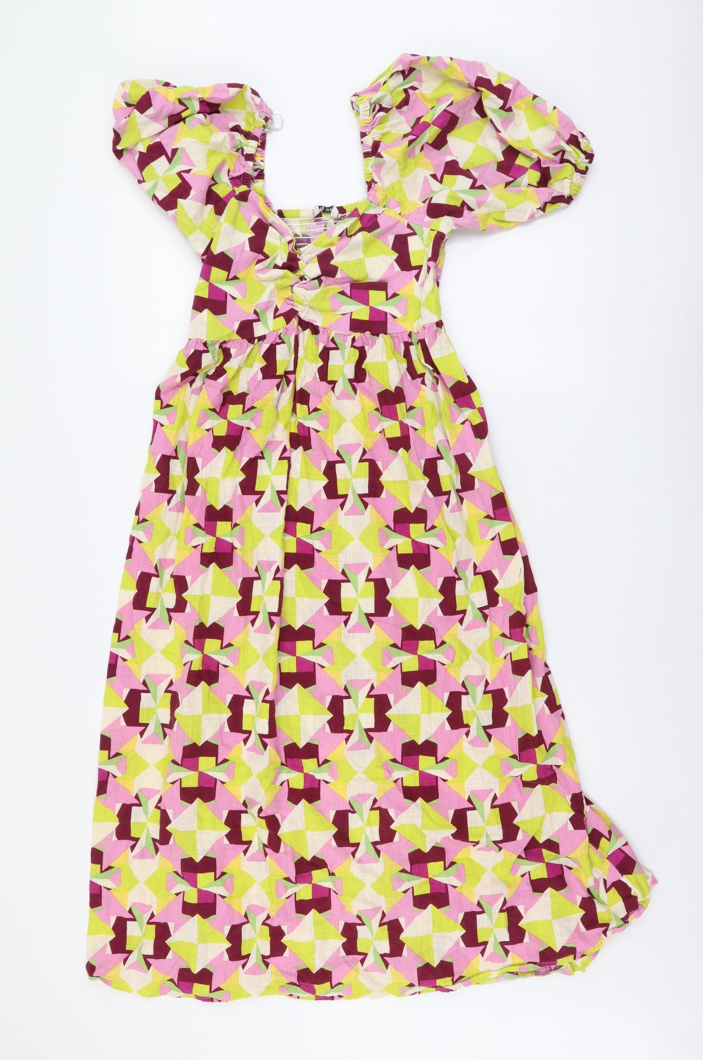 TU Womens Multicoloured Geometric Cotton Fit & Flare Size 8 Square Neck Pullover