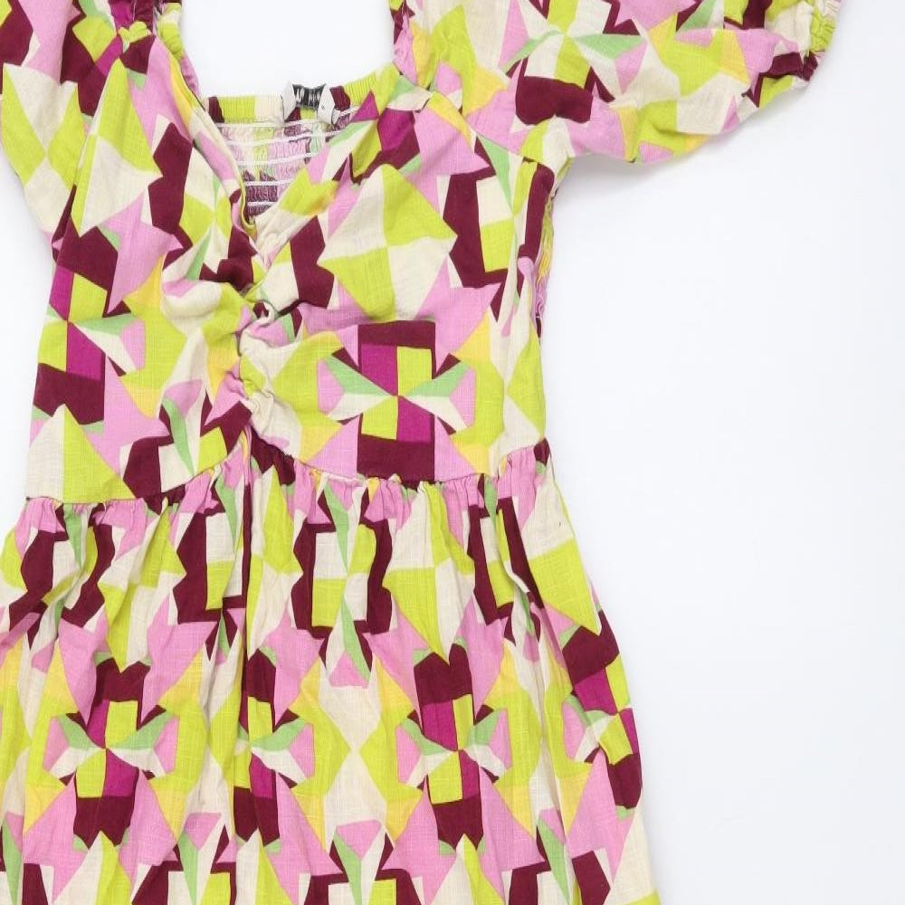 TU Womens Multicoloured Geometric Cotton Fit & Flare Size 8 Square Neck Pullover