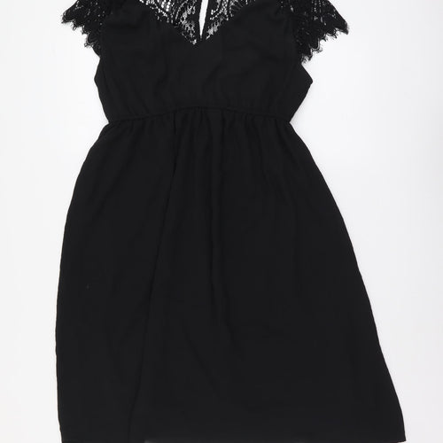 H&M Womens Black Polyester Fit & Flare Size S V-Neck Button